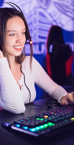 Woman streaming and gaming on her Broadband Internet