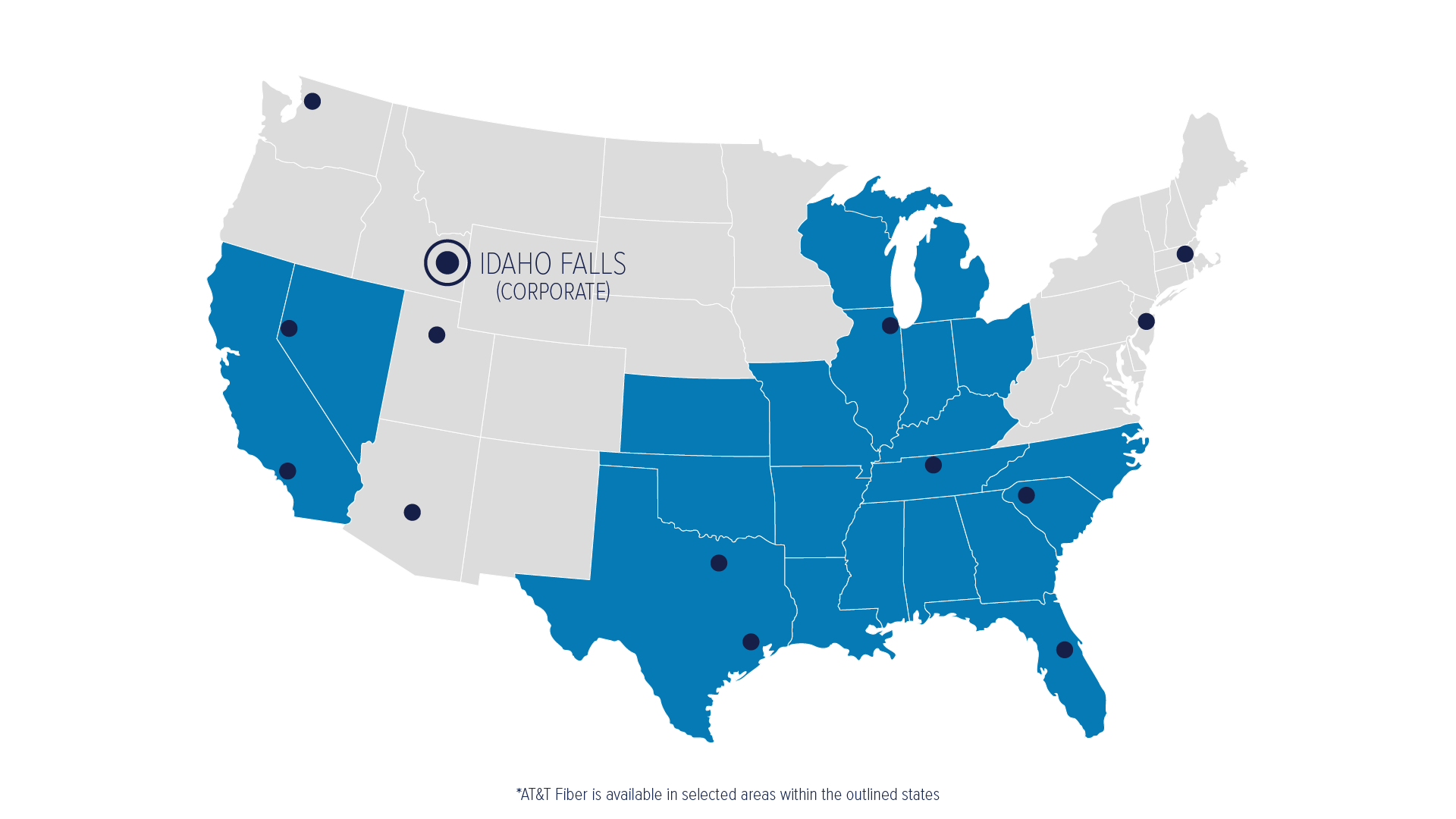 United States map showing AT&T coverage