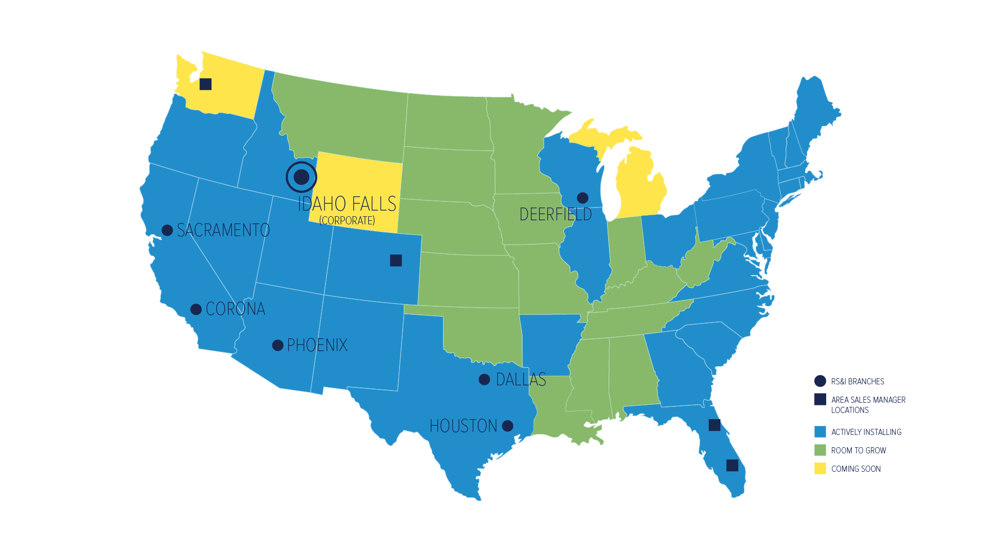 United States map showing RS&I Solar coverage