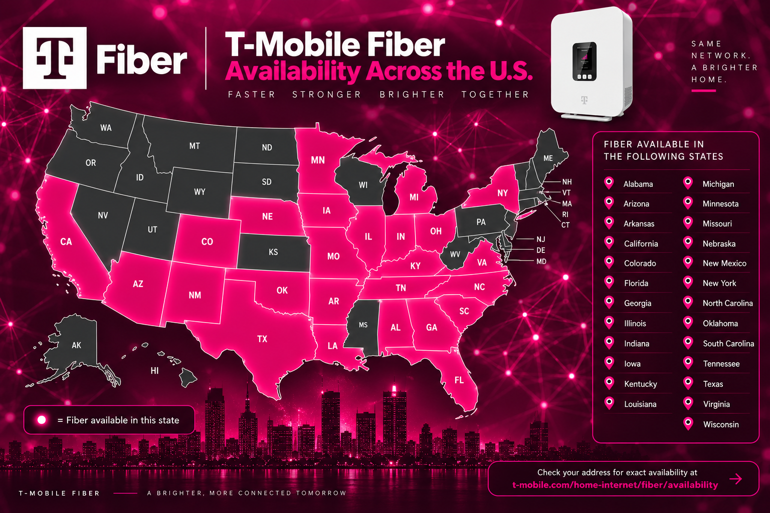 T-Mobile Fiber availability map across the United States