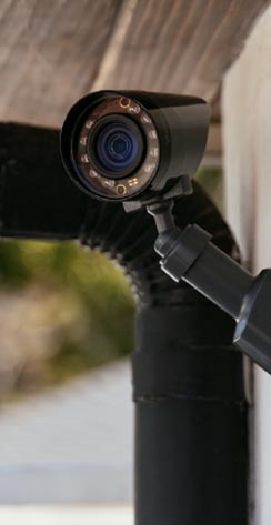Security camera mounted outdoors